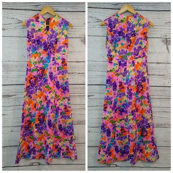 Fun 70s slinky psychadelic floral print maxi dress - Picture 2 of 3